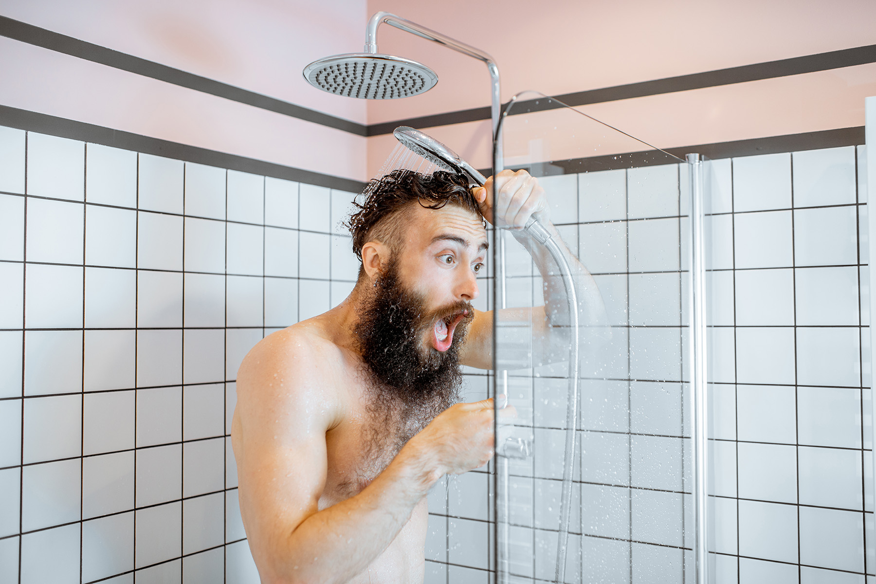 surprised man shower