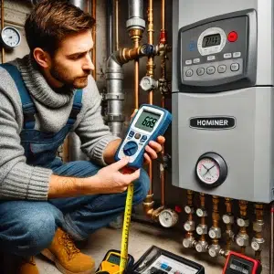 HVAC technician checking boiler installation options