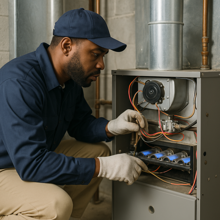 Bean’z technician servicing a furnace in Chicago
