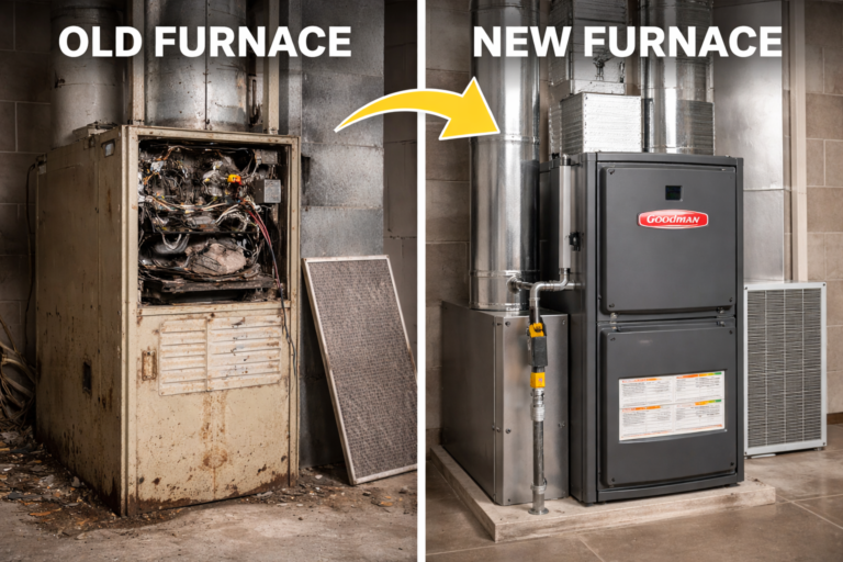 Old and new furnace replacement comparison
