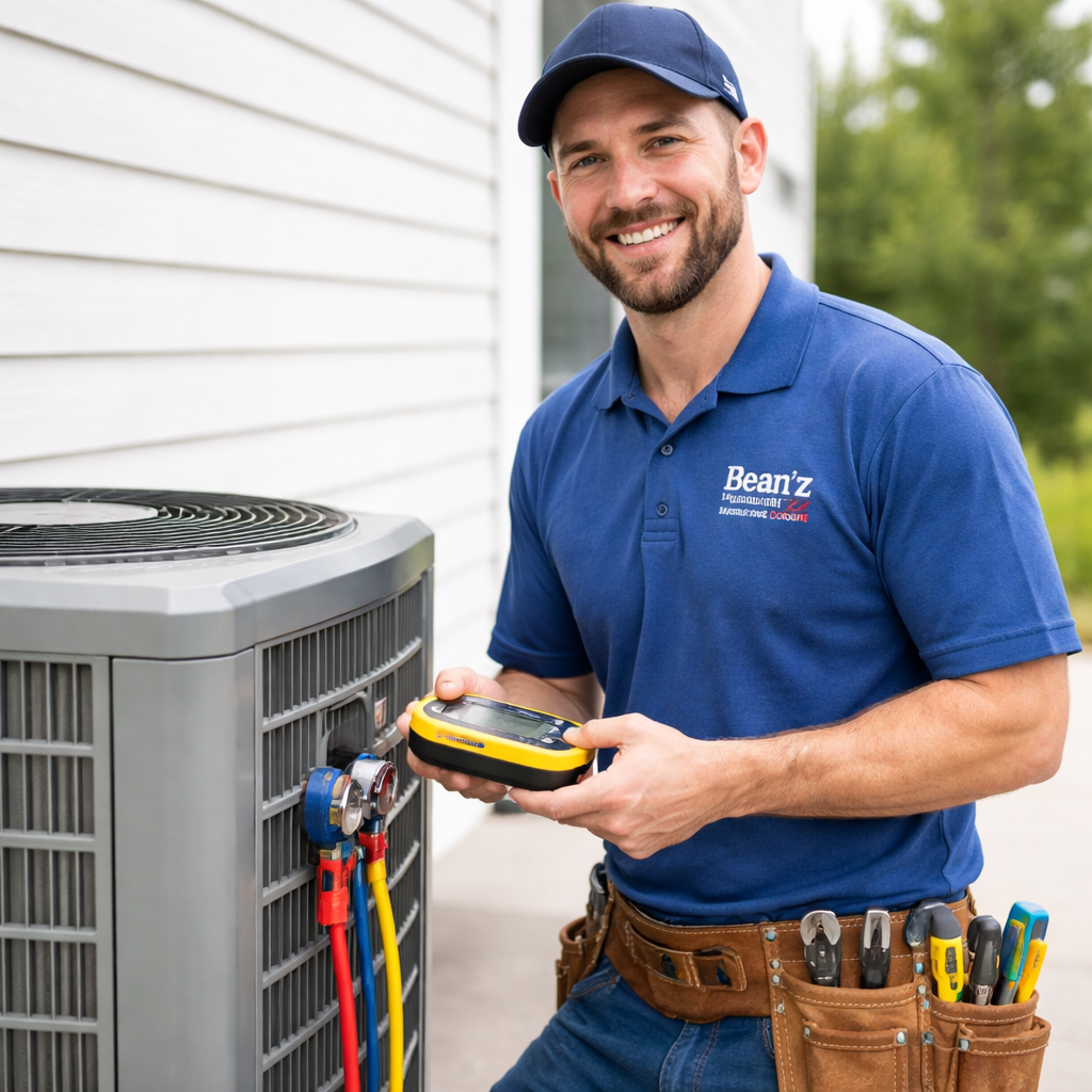 HVAC technician reviewing an outdoor air conditioner in Chicago
